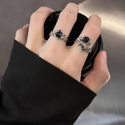 Geometrischer Schwarzkristall-Ring, offenes Design - 9