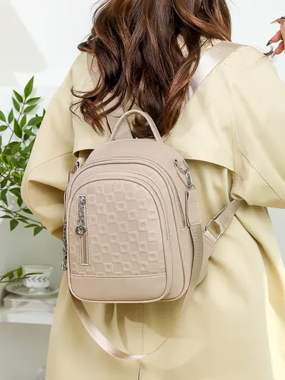 Soft PU Leather Women's Backpack, Minimalist Casual Commuter School Bag - 5