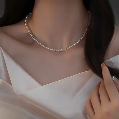 Perlenkette, Damen, doppellagig, Schlüsselbein, zarte Kette