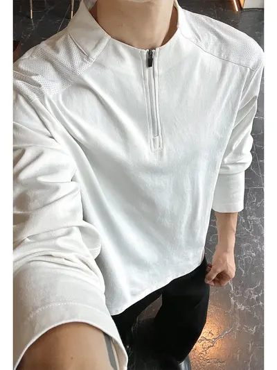 Herren-Langarmshirt mit Halbreißverschluss, Sport und Fitness