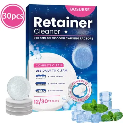 Denture Cleaning Effervescent Tablets, Individually Packed, 12/30 Pack