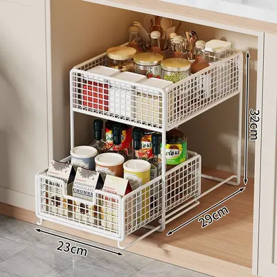 Mutfak Çekmeli Saklama Rafı Çift Katmanlı Lavabo Altı - 7