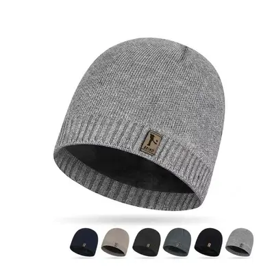 Korean-Style Knitted Wool Beanie, Fleece-Lined Winter Hat