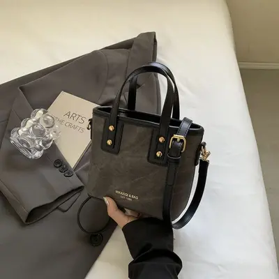 Kadın Retro Renk Bloklu Çapraz Askılı Küçük Çanta, Tek Omuz Elde Taşınabilir - 7