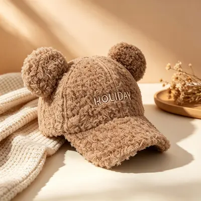 Korean-Style Women's Knit Cap with Bear Ears, Warm for Autumn and Winter, Large Sizes - 10