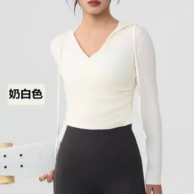 连帽瑜伽服女长袖2025收腰显瘦运动罩衫透气普拉提训练上衣秋速干 - 8