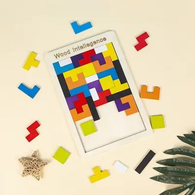 Wooden Tetris Block Puzzle Toy for Children