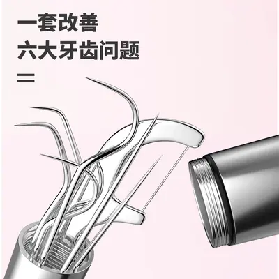 Stainless steel dental floss and toothpick set, 7 pieces, portable - 3
