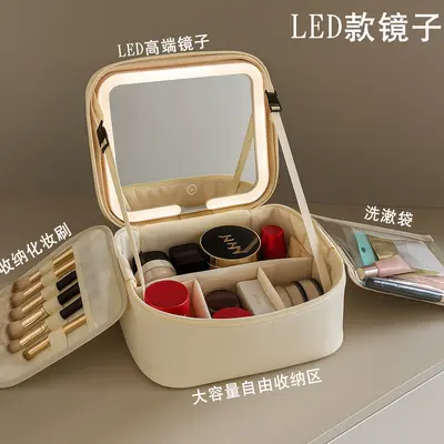 Makeup bag with mirror and LED light, portable organizer - 7