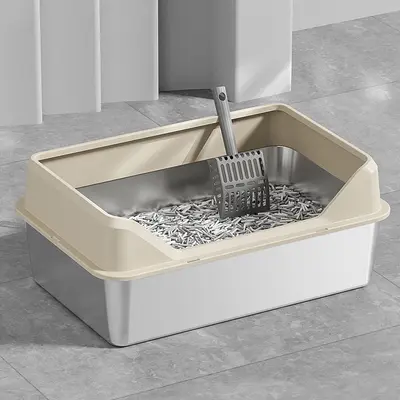 Edelstahl-Katzentoilette mit Deckel, Top-Einstieg und Seitentür - 9