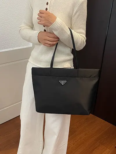 Waterproof Oxford Cloth Tote Bag, Waterproof Nylon Single-Shoulder Bag for Women, Large Capacity Shopping Bag, Black, Large Capacity, Lightweight