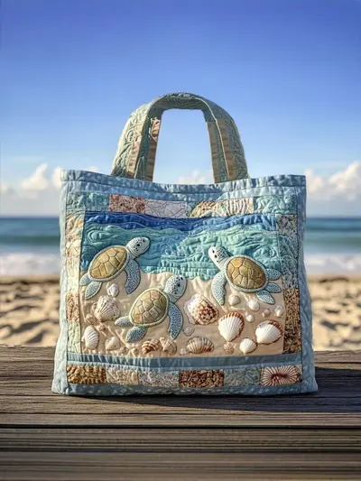Handgefertigte Tote Bag mit Fuchs-, Schildkröten- und Buchmotiv, Reisetasche