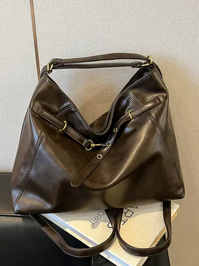 Women's Backpack, Solid Color, Large Capacity, Multi-Compartment Daily Tote - 3