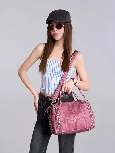 Korean-Style Women's Large Capacity Studded Pillow Bag, Crossbody Bag