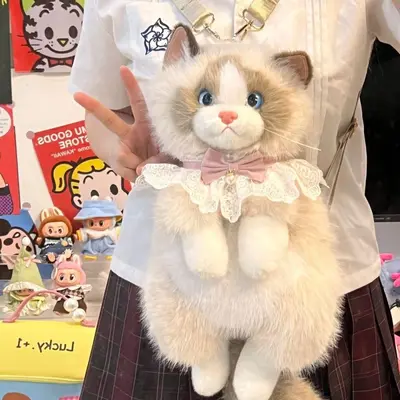 Realistic Plush Cat Backpack, Cute Soft Stuffed Toy Shoulder Bag - 3
