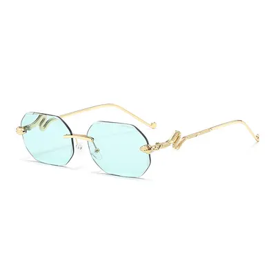 Frameless Multi-Facet Cut-Edge Sunglasses with Snake-Leg Temples - 8