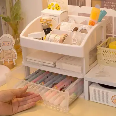 Desktop storage box with drawers for office and cosmetics - 4