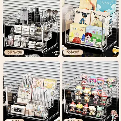 Cosmetics Storage Box Desktop Vanity Transparent Acrylic Tiered Multi-layer Perfume Lipstick Skincare Organizer Shelf