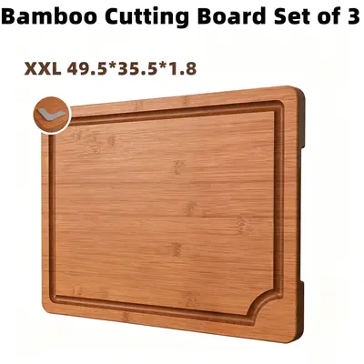 Carbonized Bamboo Cutting Board 3-Piece Set with Non-Slip Mat and Stand