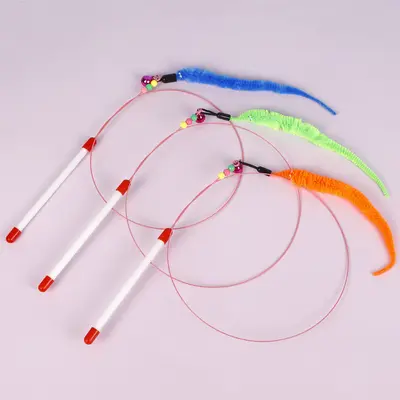 Two-Color Feather Cat Teaser Wand, Steel Wire Interactive Cat Toy - 9
