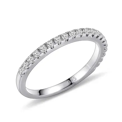 S925-Silberring mit Moissanit, dreifarbiger stapelbarer Alliance-Ring, Halbmond-Schliffste