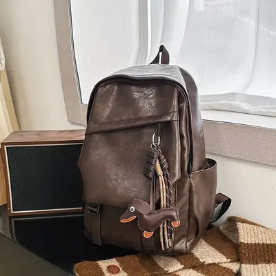 Soft Leather Retro Backpack with Water-Resistant Laptop Compartment - 7