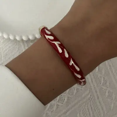 Damla emaye bilezik, çiçek motifi, vintage tarzı - 8