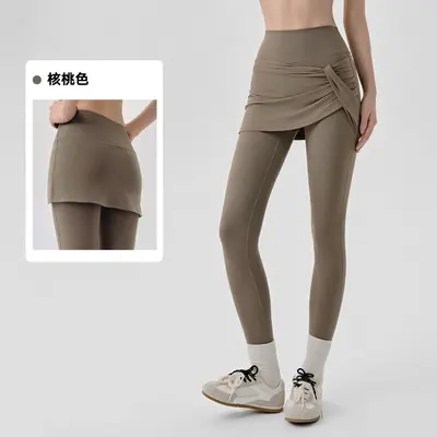 Kadın sahte iki parça yüksek bel spor pantolon, şeftali kalça kaldırıcı, şeffaflık önleyic - 7