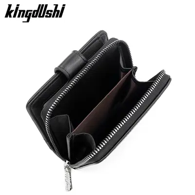 Oil Wax Leather Men's Vertical Wallet, Zipper and Snap Closure - 4