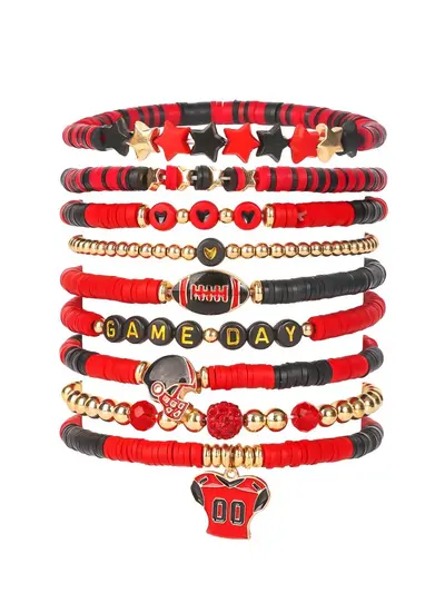 8-Piece Rugby Bracelet Set with Crystal Heart and Letter Beads - 13