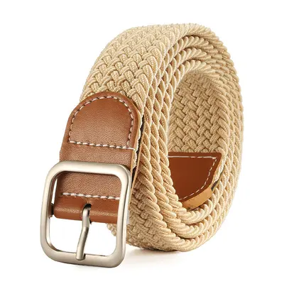 Yellow Square Buckle Canvas Belt Elastic Stretch - 7