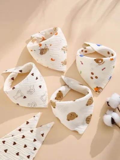 Cross-border baby drool towel type A four-layer crepe cartoon snap feeding bib baby triangle towel newborn feeding bib