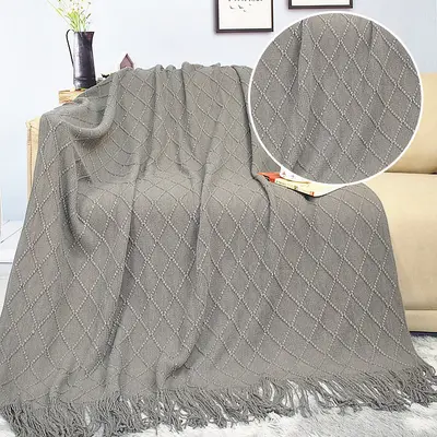 Knitted yarn blanket summer new Scandinavian tassel blanket office bed blanket premium sofa candy blanket - 11