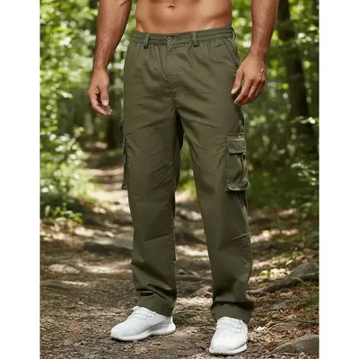 Herren Freizeithose mit mehreren Taschen, lockerer gerader Schnitt, Cargohose