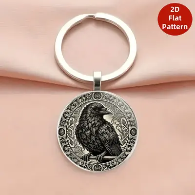 Gothic Dark Crow Pattern Alloy Round Keychain Pendant - 7