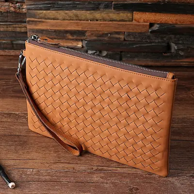 Handgefertigte Herren-Clutch aus echtem Leder mit Geflechtmuster, große iPad-Geldbörse - 8