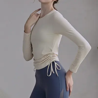 爆款LU抽绳瑜伽服女简约瑜伽长袖运动上衣透气户外跑步气质健身衣 - 8