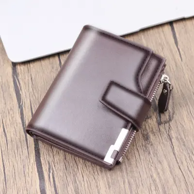 Herren-Kurzbrieftasche im Hochformat, Reißverschluss, Münzfach - 8