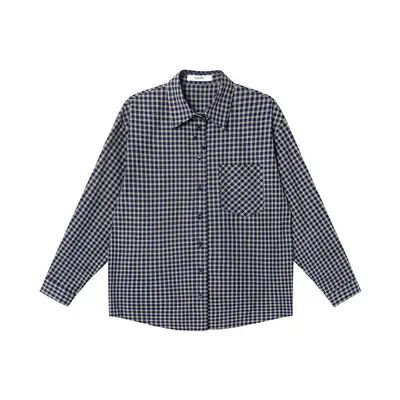 Women's Plaid Long Sleeve Shirt, Loose Fit, Petite