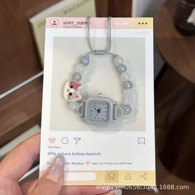 猫咪串珠手链式手表森系小清新学生石英表ins风百搭女士手表批发 - 11
