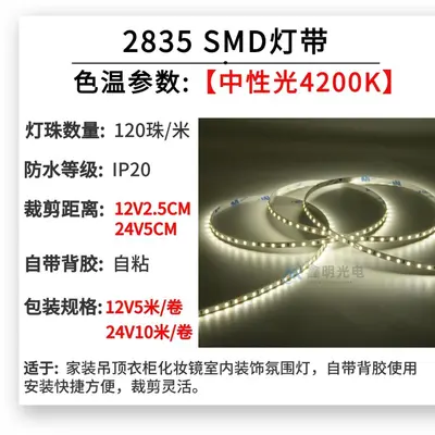 12V Self-adhesive Low Voltage LED Strip 5mm Atmosphere Light 24V Ceiling Reflector Line Light 2835 SMD Line Light Strip - 8
