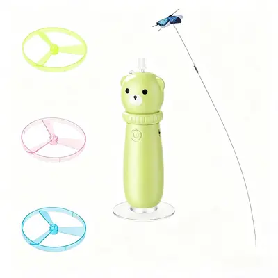 Butterfly Cat Teaser Wand with Suction Cup, Electric Bamboo Dragonfly Toy - 6