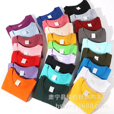Bestandsstoffe Baumwolle 180g reine Baumwoll-Herren-T-Shirt Rundhals Kurzarm einfarbig doppelt halbarm Basic T-Shirt grenzüberschreitende Modemarke - 5