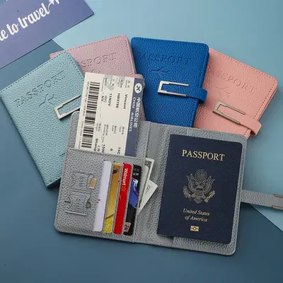 RFID Multi-Slot PU Leather Passport Holder with Luggage Tag Set
