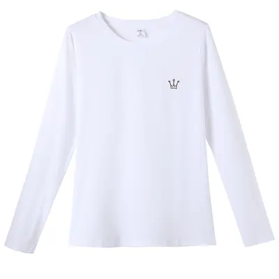 Kadın Pamuklu Uzun Kollu Nakışlı T-Shirt Sonbahar Kış Düz Renk