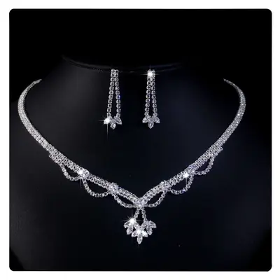Bridal Jewelry Set with Necklace, Earrings and Bracelet, Zircon