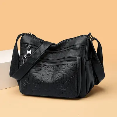 Soft Multi-Layer Women's Shoulder Bag, Genuine Leather Look