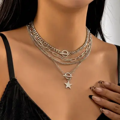 Mehrschichtige Halskette mit Herzanhänger für Damen, Schwarz, minimalistisches Design mit OT-Verschluss, modische elegante Halskette für Frauen, grenzüberschreitend - 10