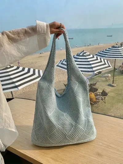 Large Capacity Woven Underarm Tote Bag, Summer Beach Bag - 6
