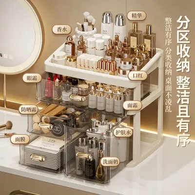 Dustproof large capacity vanity cosmetics storage organizer with drawers